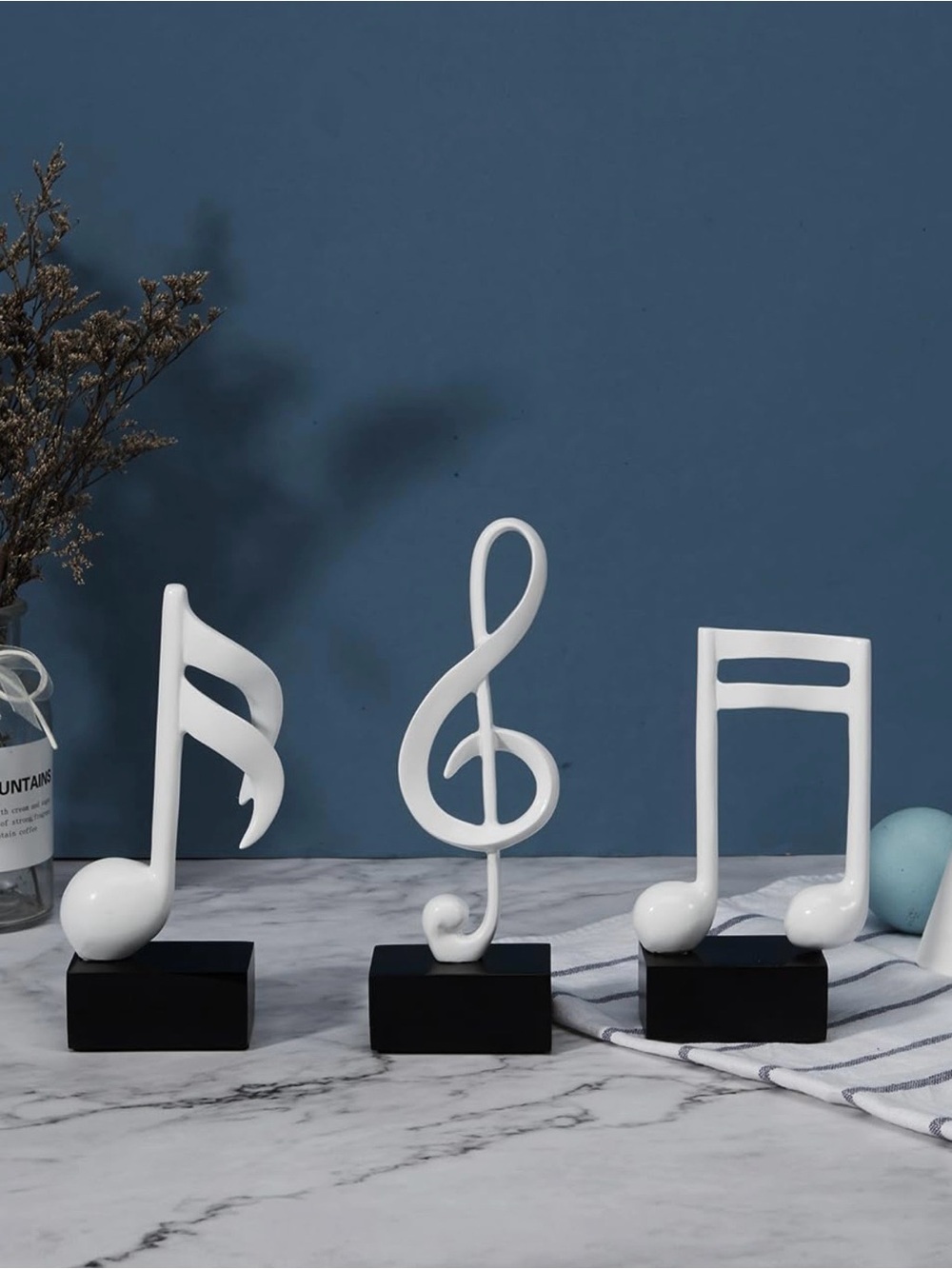 3-Piece White Resin Music Note Decor Set